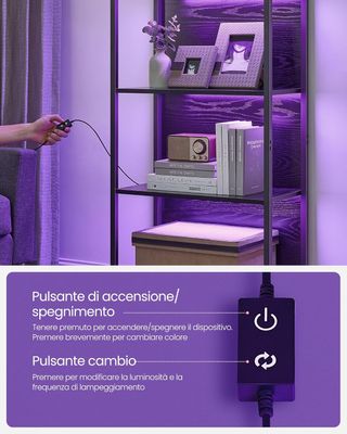 Estantería de 6 Estantes con Luz LED Regulable, Librería con Estructura de Acero, 30,3 X 60 X 178,6 Cm, para Sala de Estar, Dormitorio, Oficina, Negro Ébano LLS120B57