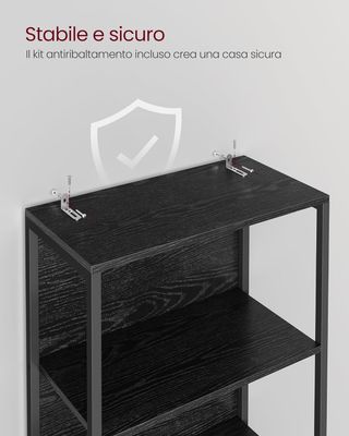 Estantería de 6 Estantes con Luz LED Regulable, Librería con Estructura de Acero, 30,3 X 60 X 178,6 Cm, para Sala de Estar, Dormitorio, Oficina, Negro Ébano LLS120B57