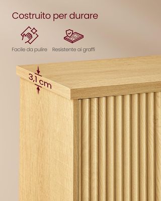 Colección MAXE - Credenza, Consola, Mueble Con Estantes Regulables, Puertas Canaleadas, Estilo Transicional, Despensa Cocina Comedor, Beige Roble BBK344Y01