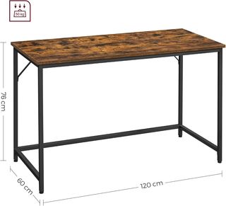 Escritorio para Computadora, Estación de Trabajo, 60 X 120 X 76 Cm, Escritorio de Oficina, Estudio Dormitorio Sala de Estar, Marrón Vintage y Negro Tinta LWD039B01