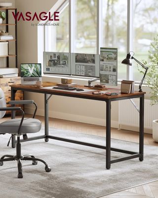 Escritorio para Computadora, Estación de Trabajo, 60 X 160 X 76 Cm, Escritorio de Oficina, Estudio Dormitorio Sala de Estar, Marrón Vintage y Negro Tinta LWD121K01