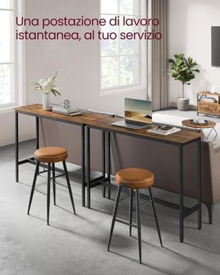 Mesa de Bar Rectangular Estrecha, Mesa de Cocina, Mesa de Comedor, Estructura de Metal, 40 X 120 X 90 Cm, Fácil de Montar, Diseño Industrial, Marrón Vintage y Negro Tinta LBT120B01