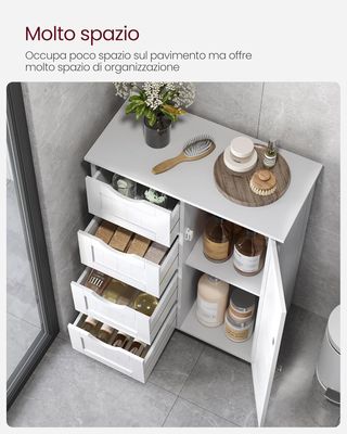 Mueble De Baño, Armario Autoportante, Mueble De Madera Con 4 Cajones Y Puerta, Estante Regulable, Para Sala De Estar, Cocina, Pasillo, Blanco LHC41W