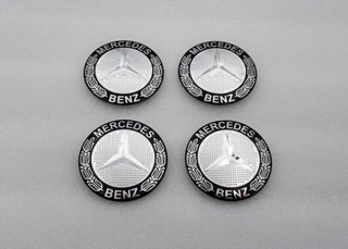 4 CHAPAS DE CENTROS DE RUEDA MERCEDES PLATA 56MM