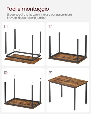 Mesa de Comedor, Mesa de Cocina, 70 X 110 X 77 Cm, para 4 Personas, Escritorio, Diseño Industrial, Marrón Vintage y Negro Mate KDT081B01