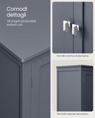 Mueble De Baño, Mueblecito De Baño, Credenza De Cocina, Armario Con 4 Puertas, Estantes Regulables, 30 X 60 X 110 Cm, Gris Pizarra BBC552G01