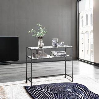 Consola de Entrada, Mesa Consola, Tablero de Vidrio Templado, Estructura Robusta y Estable, Patas Regulables, para Sala de Estar, Pasillo, Negro y Transparente LGT025B01