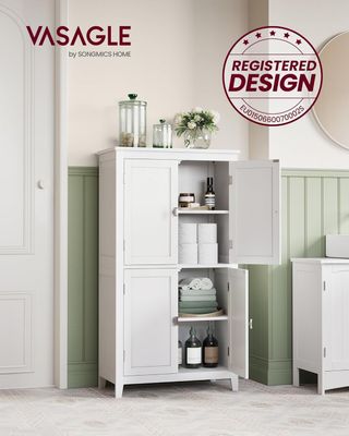 Mueble De Baño, Mueblecito De Baño, Credenza De Cocina, Armario Con 4 Puertas, Estantes Regulables, 30 X 60 X 110 Cm, Blanco BBC552P31