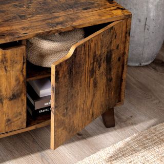 Mueble TV para Televisor de Hasta 60 Pulgadas, Armario para TV Con 2 Puertas, Estantes Ajustables, Largo 140 Cm, para Salón, Dormitorio, Marrón Vintage LTV027X01