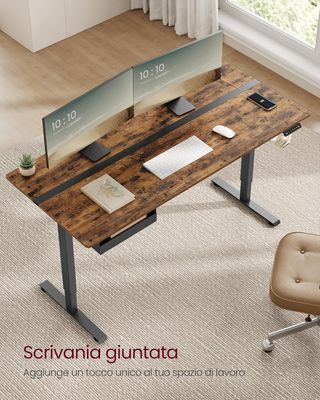 Escritorio Eléctrico Regulable en Altura, Tablero de Mesa 70 X 160 Cm, Regulable de Forma Continua, Función de Memoria con 4 Alturas, Marrón Vintage y Negro Tinta LSD116X01