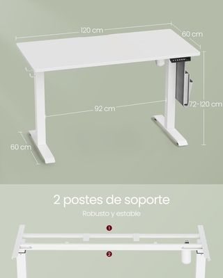 Escritorio Eléctrico Regulable en Altura, 60 X 120 X (72-120) Cm, Mesa Regulable de Forma Continua, Función de Memoria con 4 Alturas, Blanco Nube LSD172W01