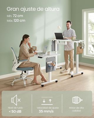 Escritorio Eléctrico Regulable en Altura, 60 X 120 X (72-120) Cm, Mesa Regulable de Forma Continua, Función de Memoria con 4 Alturas, Blanco Nube LSD172W01