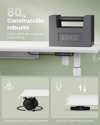 Escritorio Eléctrico Regulable en Altura, 60 X 120 X (72-120) Cm, Mesa Regulable de Forma Continua, Función de Memoria con 4 Alturas, Blanco Nube LSD172W01