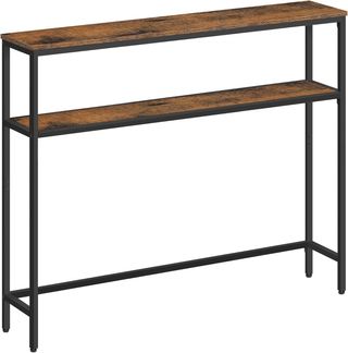 Mesa Consola, Mesa Estrecha de 2 Estantes para Objetos, 20 X 100 X 80 Cm, para Sala de Estar, Pasillo, Entrada, Marrón Vintage y Negro Tinta LNT131K01