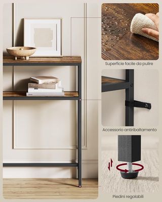 Mesa Consola, Mesa Estrecha de 2 Estantes para Objetos, 20 X 100 X 80 Cm, para Sala de Estar, Pasillo, Entrada, Marrón Vintage y Negro Tinta LNT131K01