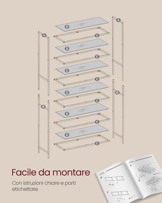 Estante de Vidrio de 6 Estantes, Librería, Organizador de Objetos, Vidrio Templado, Fácil de Montar, para Baño, Sala de Estar, Dormitorio, Estudio, Color Dorado LGT503A01