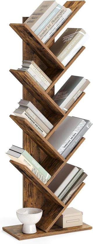 Estantería en Forma de Árbol de 9 Estantes, Ahorra Espacio, Estantería Vertical, para Dormitorio, Sala de Estar, Estudio, Oficina, Marrón Vintage LBC11BX