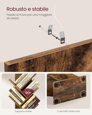 Estantería en Forma de Árbol de 9 Estantes, Ahorra Espacio, Estantería Vertical, para Dormitorio, Sala de Estar, Estudio, Oficina, Marrón Vintage LBC11BX