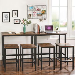 Mesa De Bar Rectangular Estrecha, Mesa De Cocina, Mesa De Comedor Alta, Estructura Robusta De Metal, 100 X 40 X 90 Cm, Fácil De Montar, Marrón Vintage Y Negro LBT10X