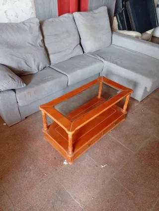 Sofá sheslong tela marrón/ gris