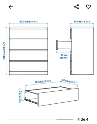 Cajonera MALM Ikea 4 cajones