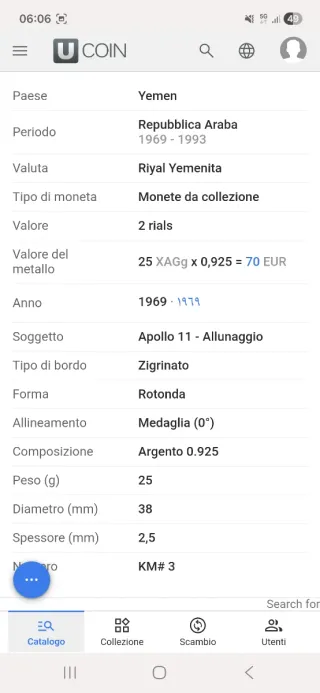 2 Monete Repubbica Araba Yemen 1969 Apollo 11