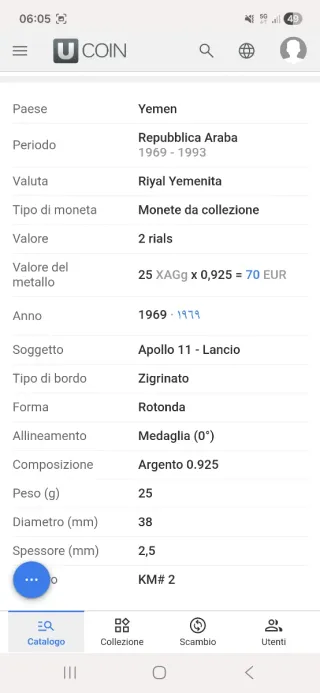 2 Monete Repubbica Araba Yemen 1969 Apollo 11