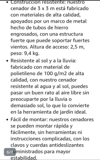 Cenador 3x3 impermeable, con bolsa de transporte