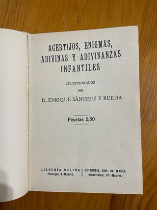 Acertijos y adivinanzas infantiles.Libro antiguo.