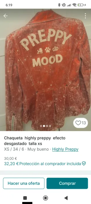 Chaqueta Preppy Roja , efecto desgastado Talla XS