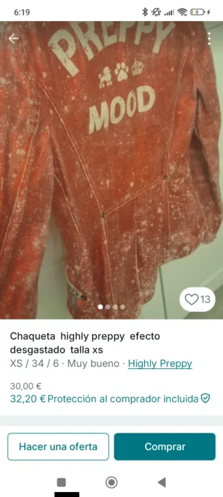 Chaqueta Preppy Roja , efecto desgastado Talla XS