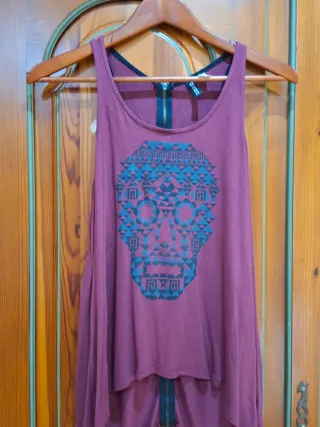 Camiseta larga calavera geométrica cremallera