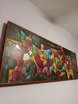 Cuadro abstracto madera multicolor