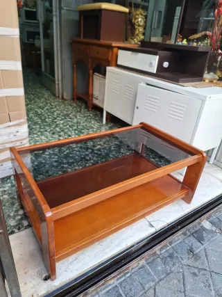 Mesa centro madera y cristal