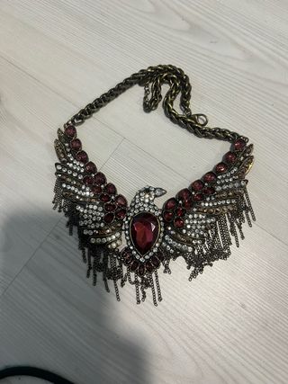 Collar Águila Pedrería Boho Rock Dorado Rojo
