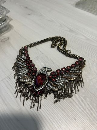 Collar Águila Pedrería Boho Rock Dorado Rojo