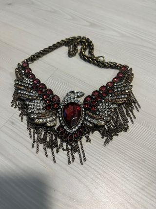 Collar Águila Pedrería Boho Rock Dorado Rojo