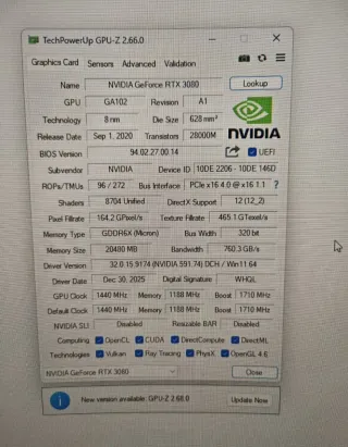RTX 3080 20GB GDDR6X Usada – SIN GARANTÍA