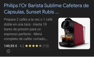 Cafetera L'Or Barista Sunset Rubis Philips Roja