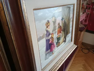 2 Cuadros Óleo Invierno Nieve 62x55