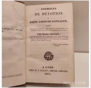 Exercices de Dévotion à Saint Louis de Gonzague.
