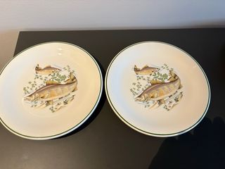 Juego de seis platos vintage de San Claudio peces