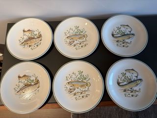 Juego de seis platos vintage de San Claudio peces