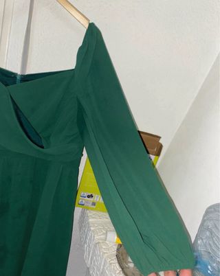 Vestido verde manga farol talla 48