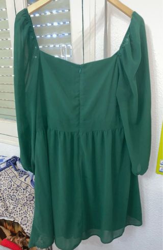 Vestido verde manga farol talla 48