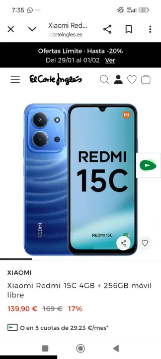 Xiaomi Redmi 15C 4GB 256GB Azul