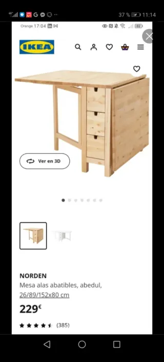 Mesa Ikea Norden plegable y abatible