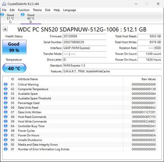 Western Digital Ssd M2 Nvme 512Gb 99% vita residua