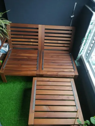 Conjunto Muebles Terraza Madera y Tela
