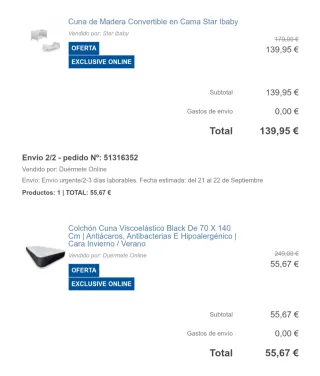 Cuna convertible en cama + colchón